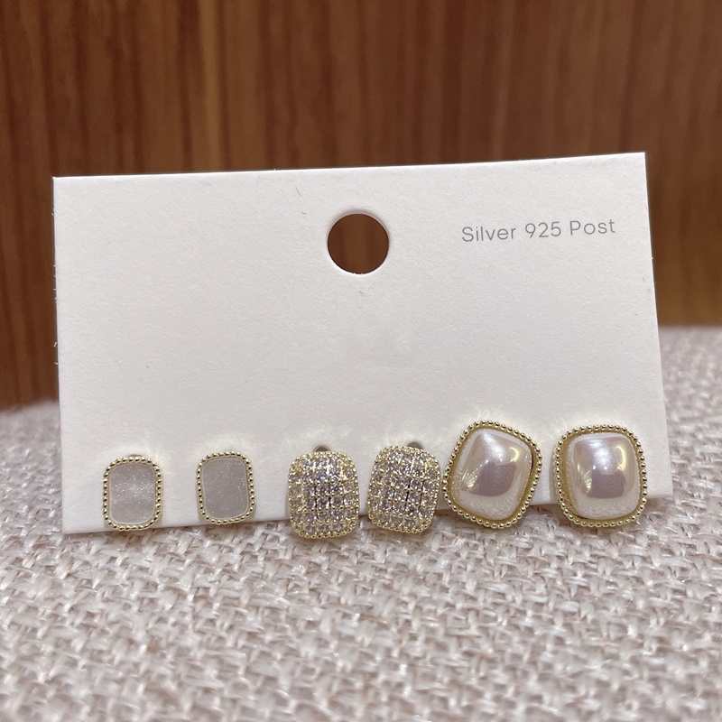 Khuyên Tai Hàn Quốc Dongdaemun Cao Cấp Đính Đá Kim Cương Nhân Tạo Hình Vuông Nhỏ Phong Cách Hàn Quốc Mới