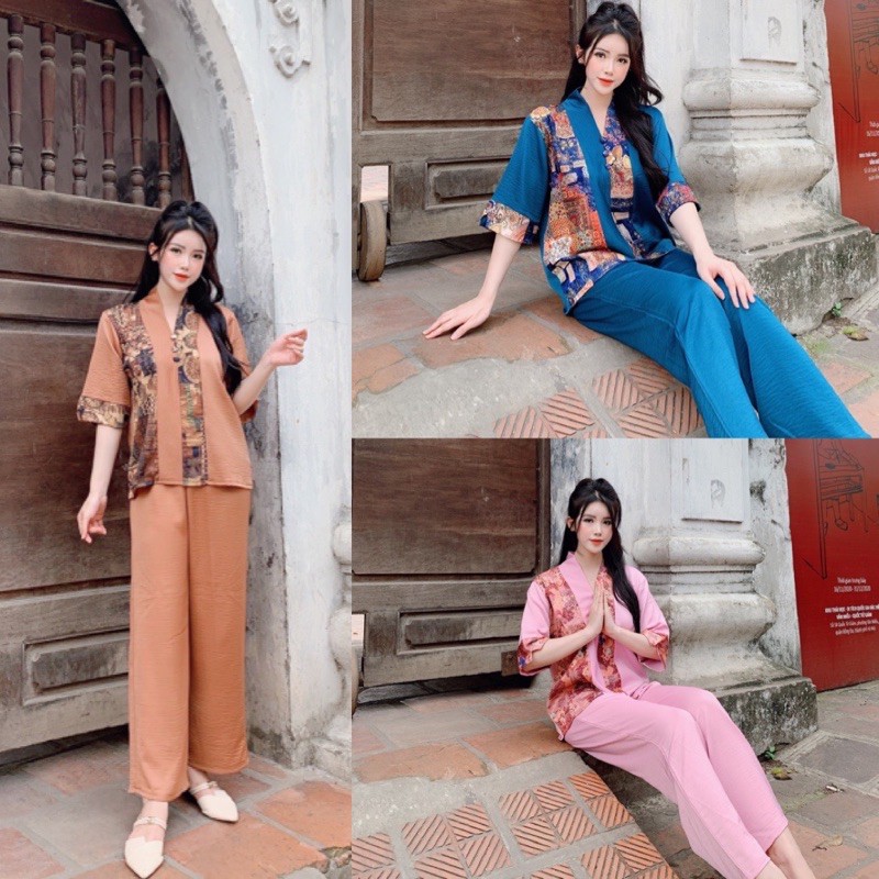 Bộ lam bộ phật tử đi chùa tay lỡ lụa gấm hoạ tiết siêu hot(ẢNH THẬT+VIDEO)