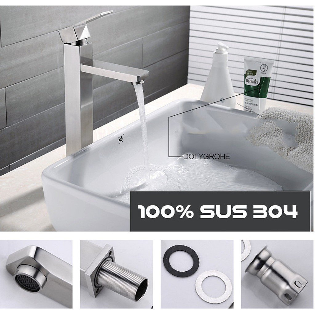 Vòi rửa mặt (lavabo) nóng lạnh inox 304 Astosi và 2 dây VÒI LA VUÔNG 20CM và 30CM