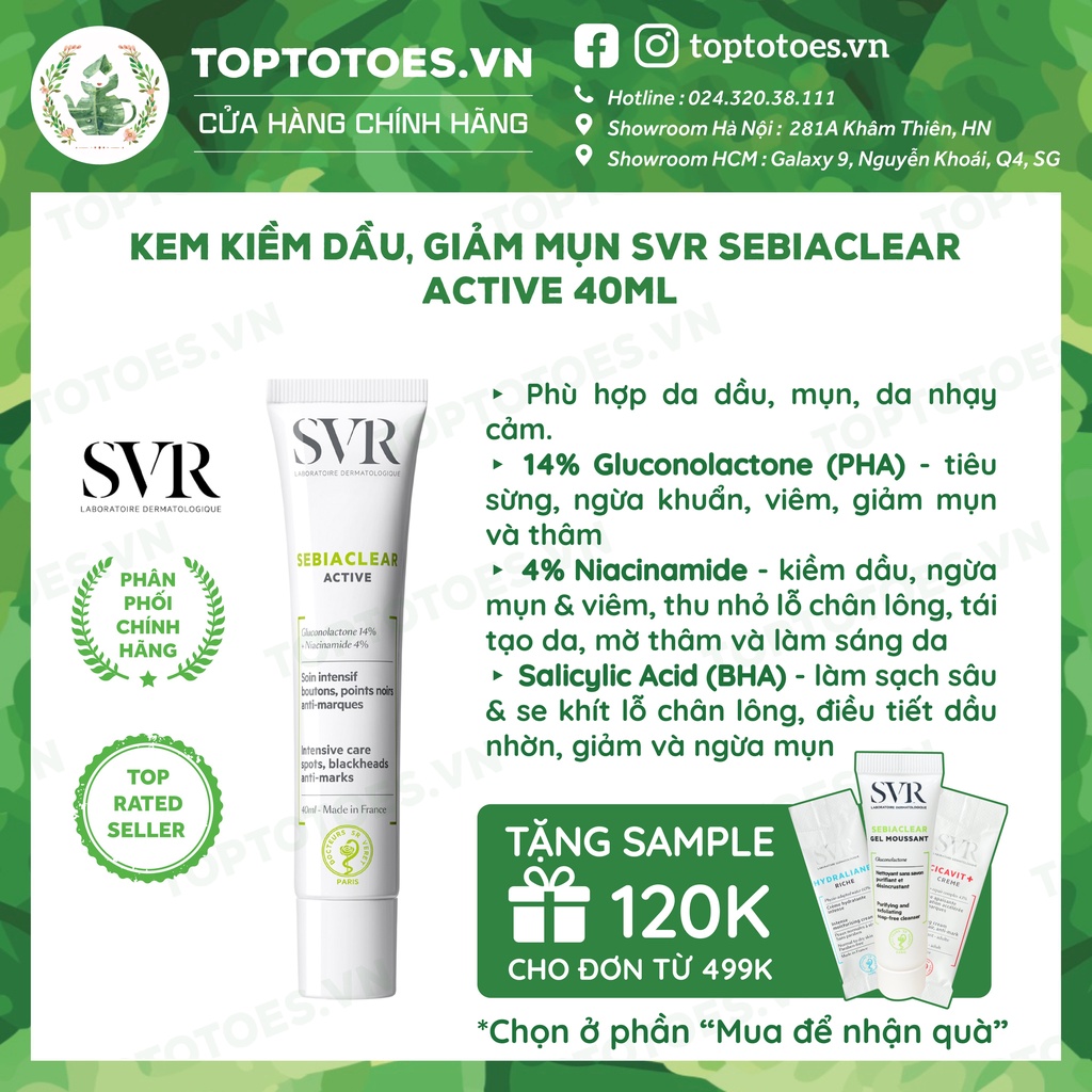 Kem kiềm dầu, giảm mụn SVR Sebiaclear Active 40ml