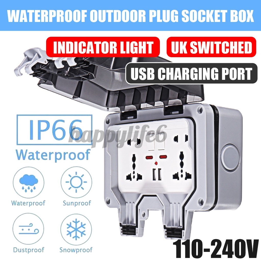 Ổ Cắm Điện Gắn Tường Ngoài Trời 110-240v 13a Ip66