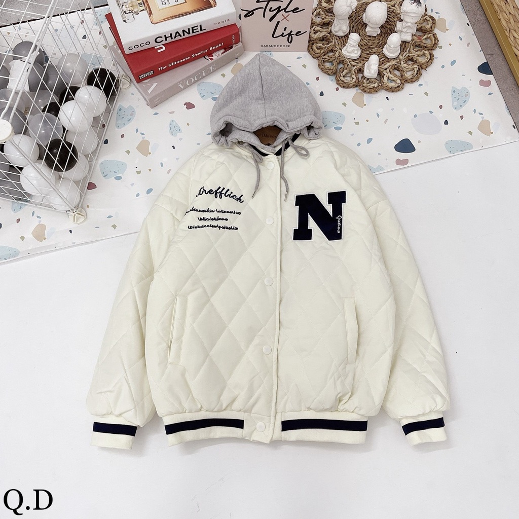 Áo phao trám bomber có mũ nam nữ cực ấm