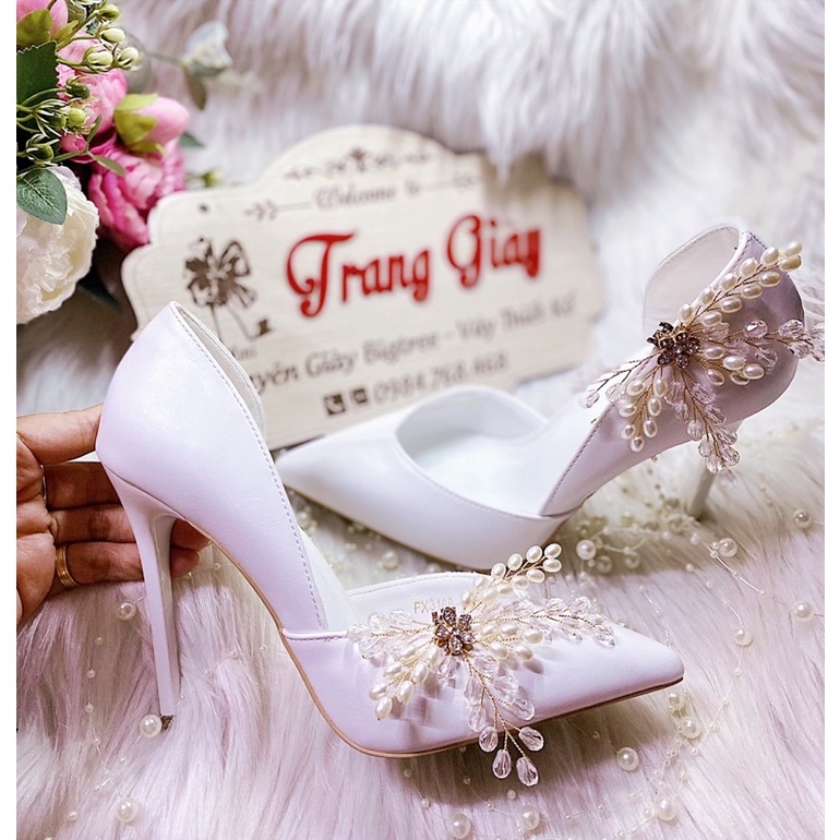 GIÀY CƯỚI THIẾT KẾ HOA NGỌC TO DẠNG KẸP