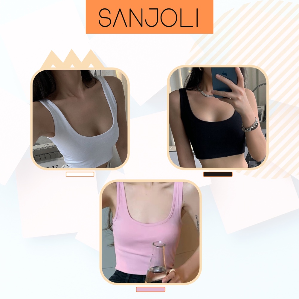 Áo Croptop Nữ Kiểu Tay Ngắn SANJOLI Áo Crt 2 Dây Bản To Ôm Body Ba Lỗ Cổ Vuông Sexy Năng Động AO048