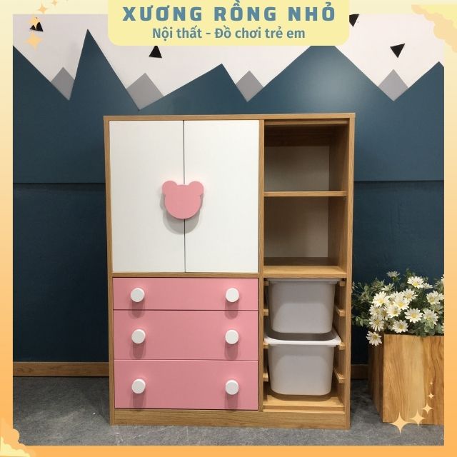 Tủ quần áo trẻ em cho bé gái Xương Rồng Nhỏ - Tủ gỗ trẻ em an toàn nhận may đo theo yêu cầu, kích thước riêng