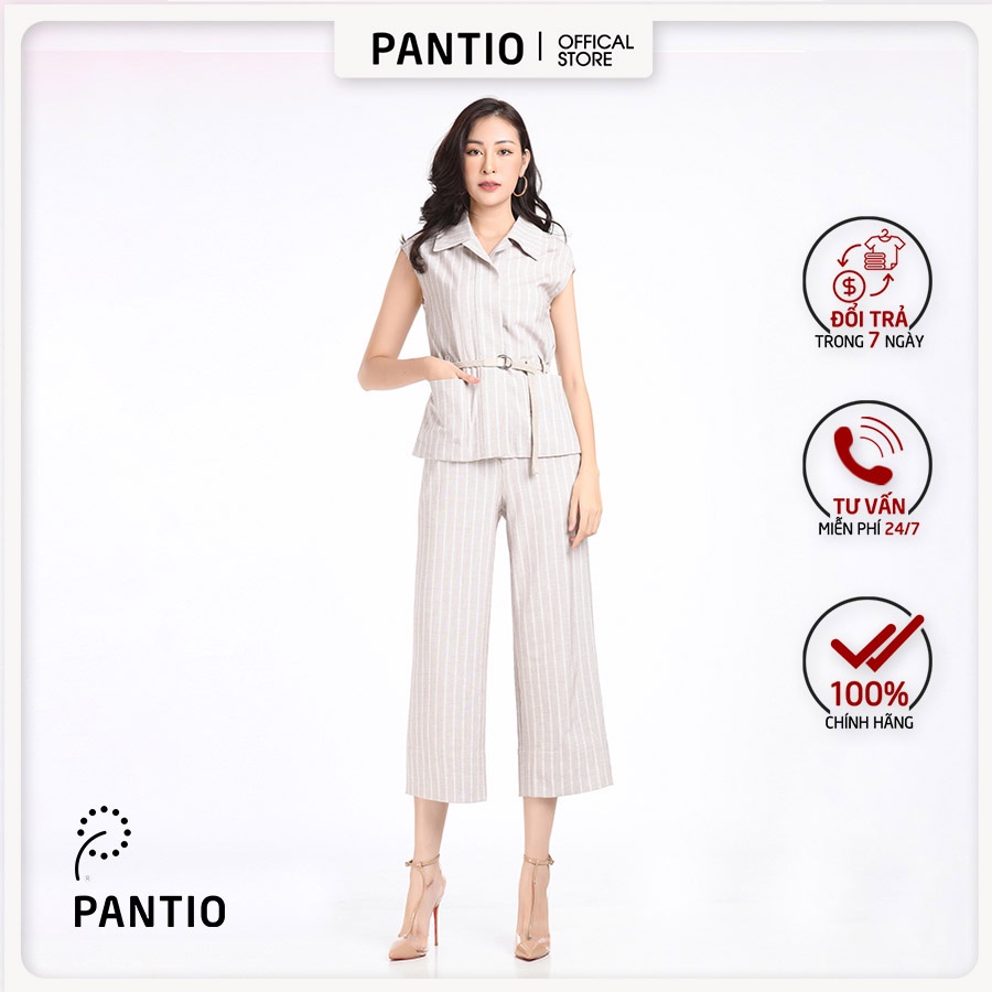 Áo Sơ Mi Nữ hoạ tiết kẻ sọc cách điệu kèm đai da thời trang cao cấp BAK92246- PANTIO - HÀNG MỚI VỀ