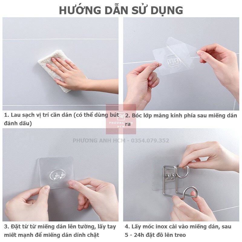 [Hàng Mới Về] Móc Treo Thau, Chậu, đồ dùng Nhà Bếp Bằng Inox Kèm Miếng Dán