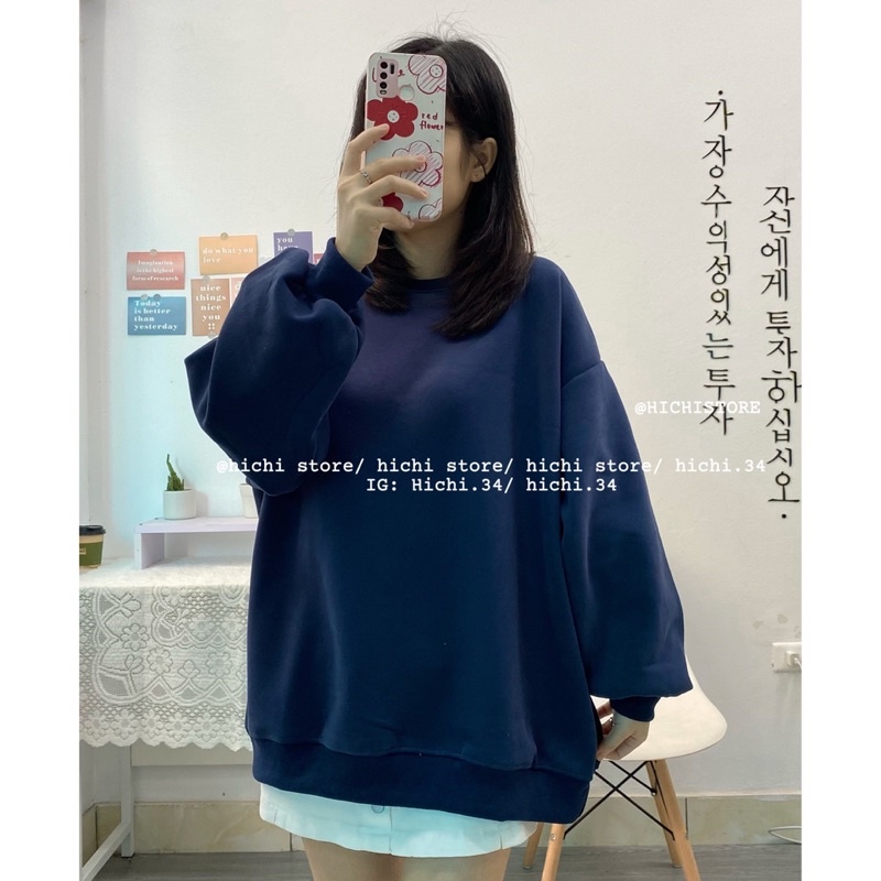 áo sweater trơn nỉ bông dài tay cổ tròn 9 màu hàn quốc hichi | BigBuy360 - bigbuy360.vn