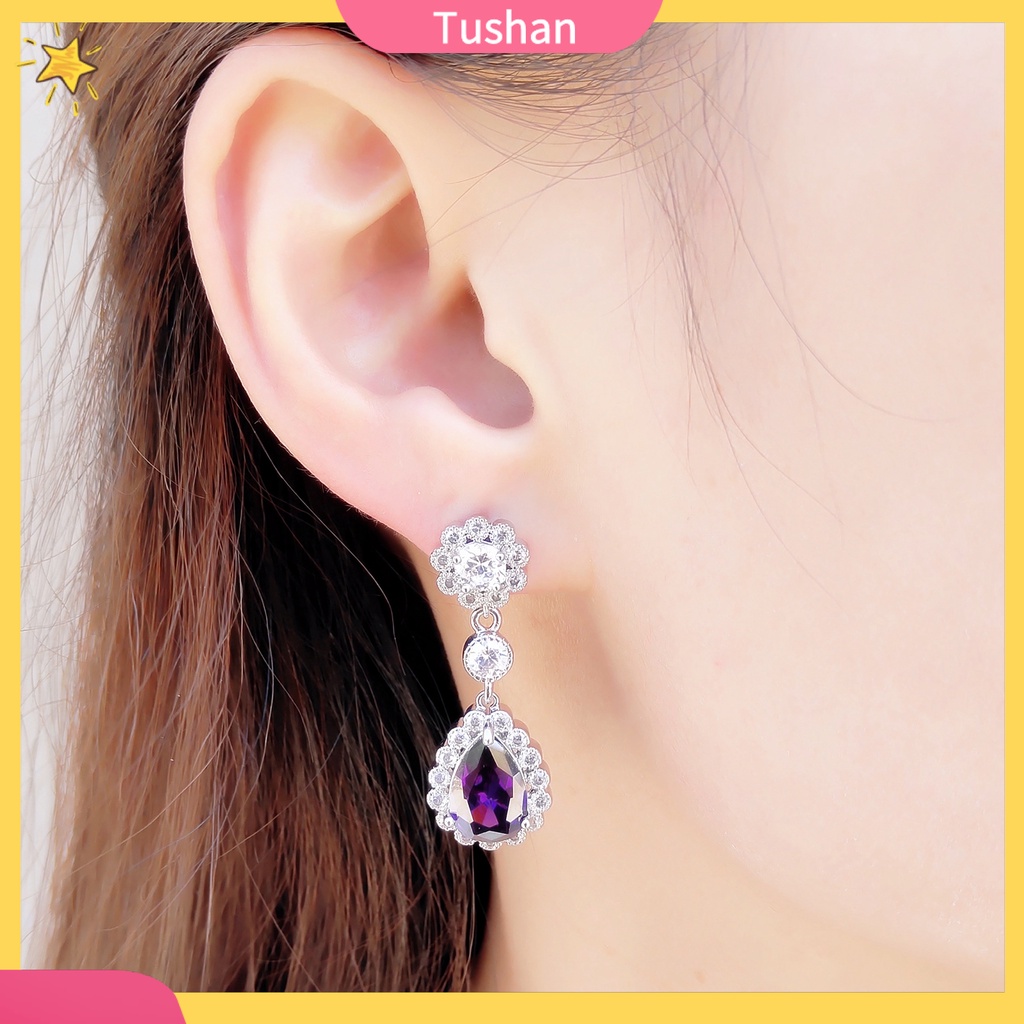 Khuyên tai hình giọt nước đính đá thời trang sang trọng cho nữ