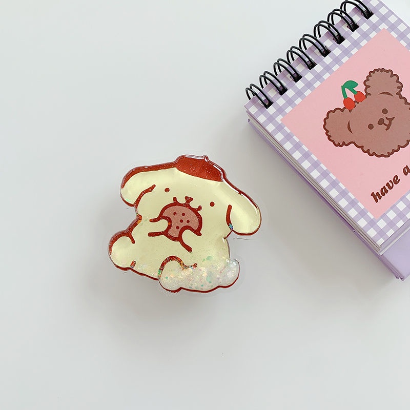 Fashion Cute and Flexible Foldable Quicksand Into The Oil Bag Cartoon Girl Ins Phone Holder with Liquid and Flash Personality Creative Holder