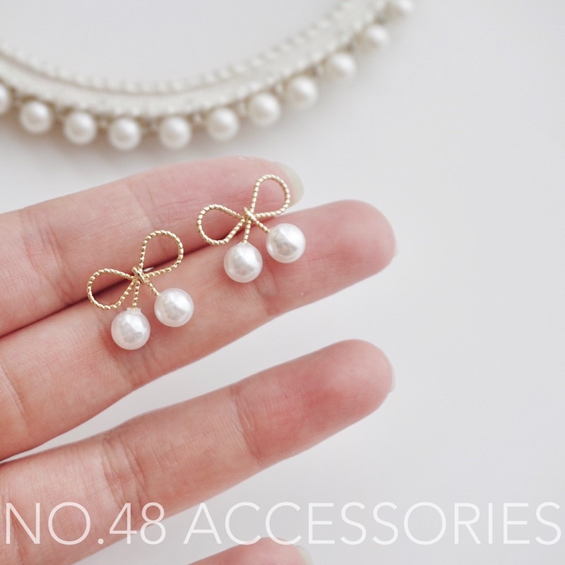 Khuyên tai bông tai ngọc nơ nhỏ phong cách Hàn quốc NO.48 accessories - 461