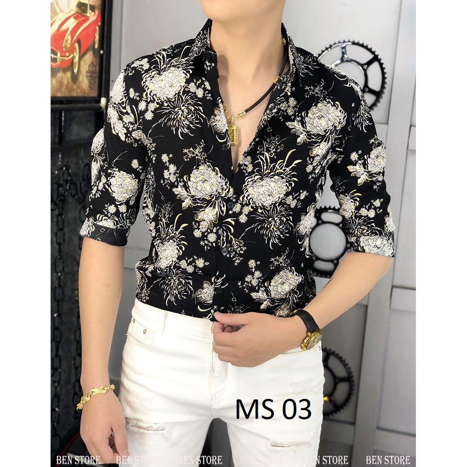 ÁO SƠ MI Nam Dài Tay Chất Lụa Họa Tiết áo hoa cúc, Phom Chuẩn, ms03