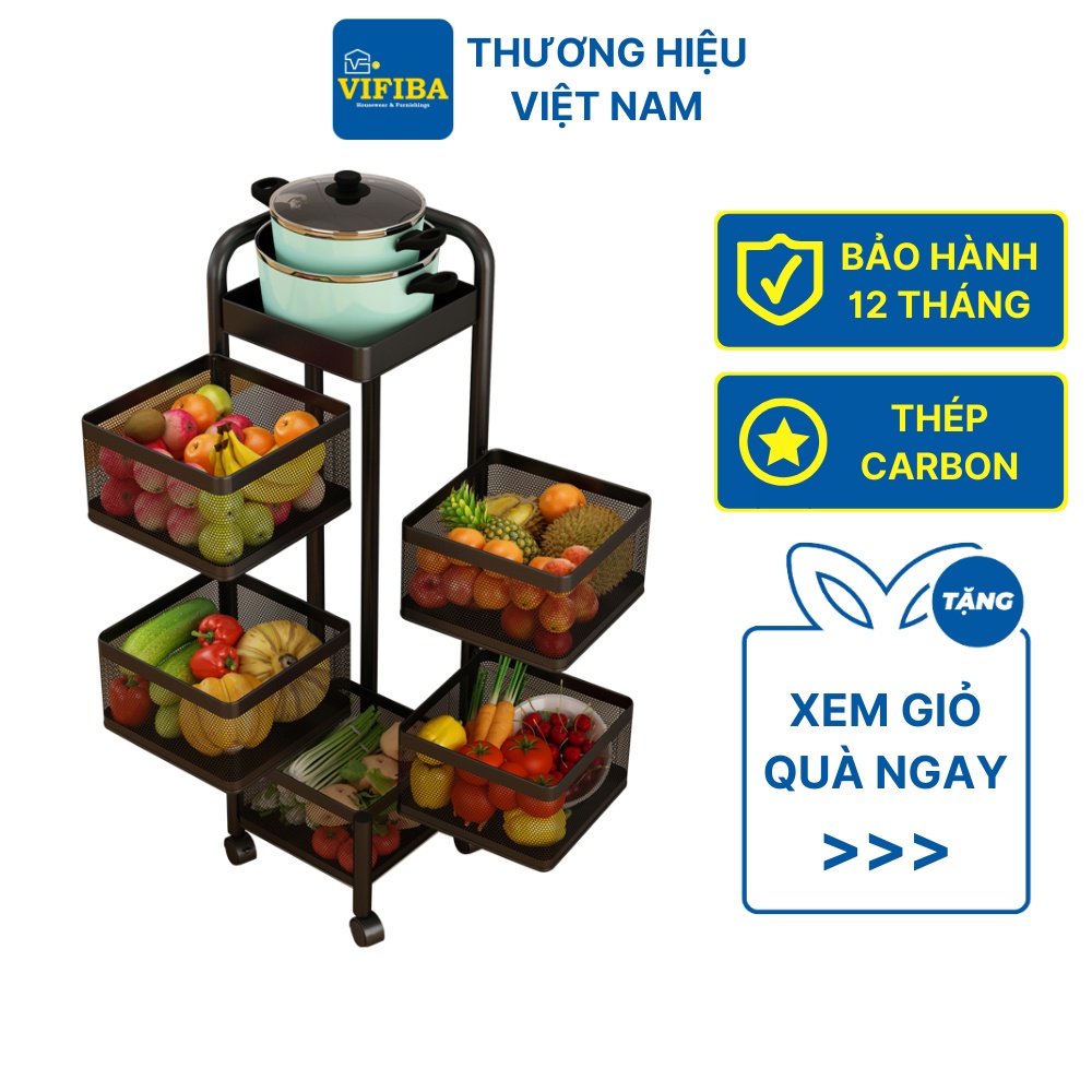 Kệ xoay nhà bếp VIFIBA Loại vuông 5 tầng 26x26x95cm Sơn tĩnh điện Thép carbon không gỉ Màu đen