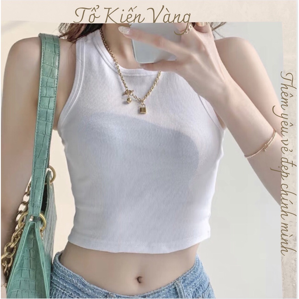 Áo croptop nữ sát nách ba lỗ cotton tăm co giãn tốt, Phông croptop body dáng ôm trơn freesize Tổ Kiến Vàng DL120