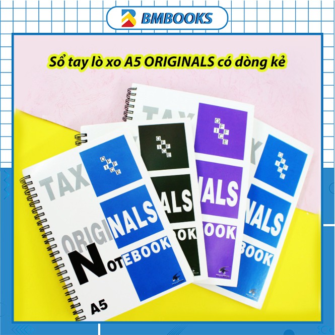 Sổ tay cỡ A5 gáy lò xo có dòng kẻ Tax Originals 100 trang giá rẻ tiện dụng cho học sinh sinh viên