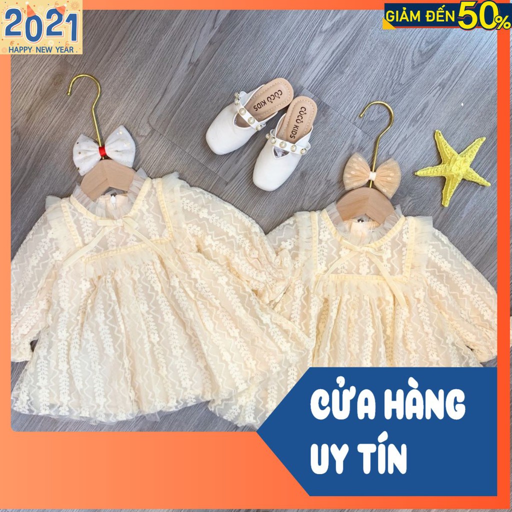 BÁN SỈ VÁY REN BE CỔ BÈO ĐÍNH NƠ BÉ GÁI