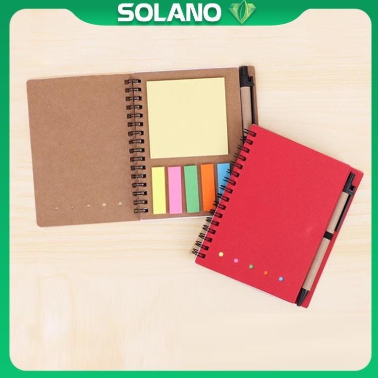 Sổ ghi chép SOLANO sổ tay tặng kèm giấy note ghi chú và bút đa năng tiện dụng SN-001378