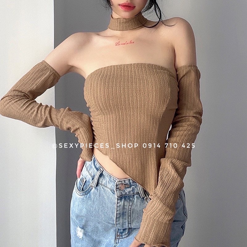 Áo croptop kèm tay và choker