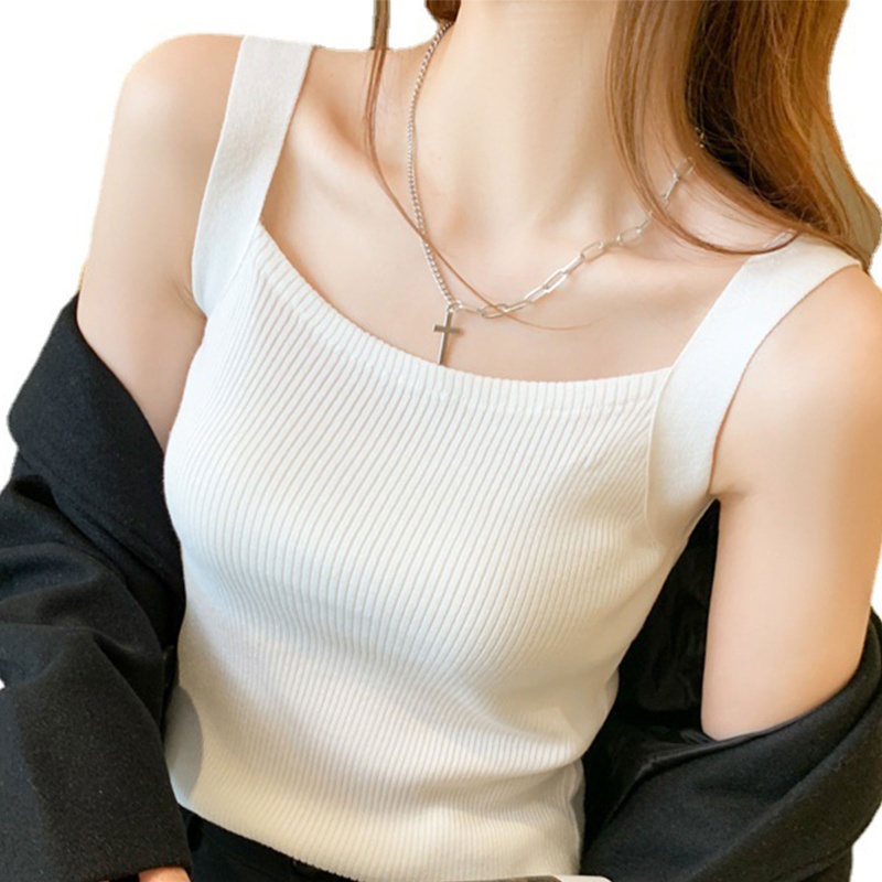 Áo Croptop Dệt Kim Không Tay Màu Sắc Đơn Giản Cho Nữ