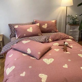 1m6 / 1m8 Bộ Chăn Ga Gối Kèm Vỏ Gối Ôm Cotton polly mẫu TIM VÀNG