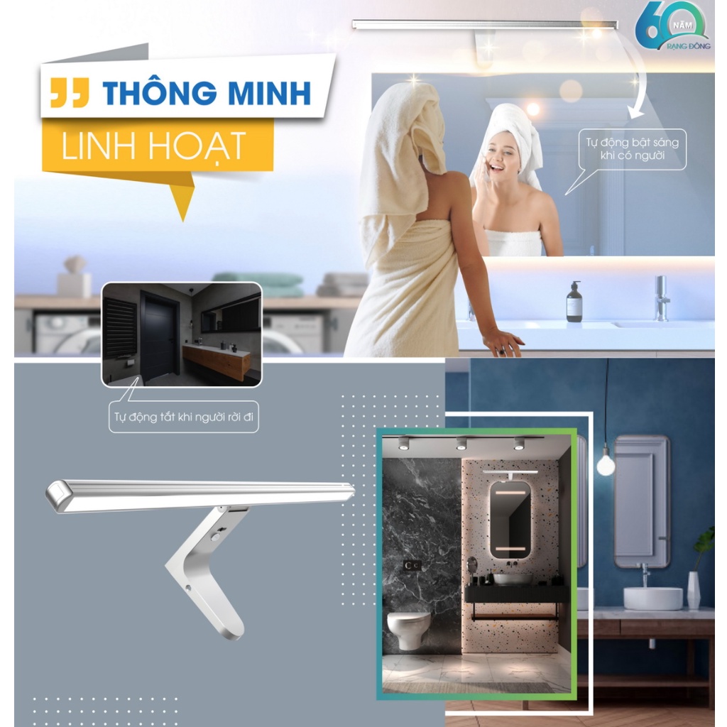 Đèn LED chiếu gương cảm biến Rạng Đông G04.PIR 8W