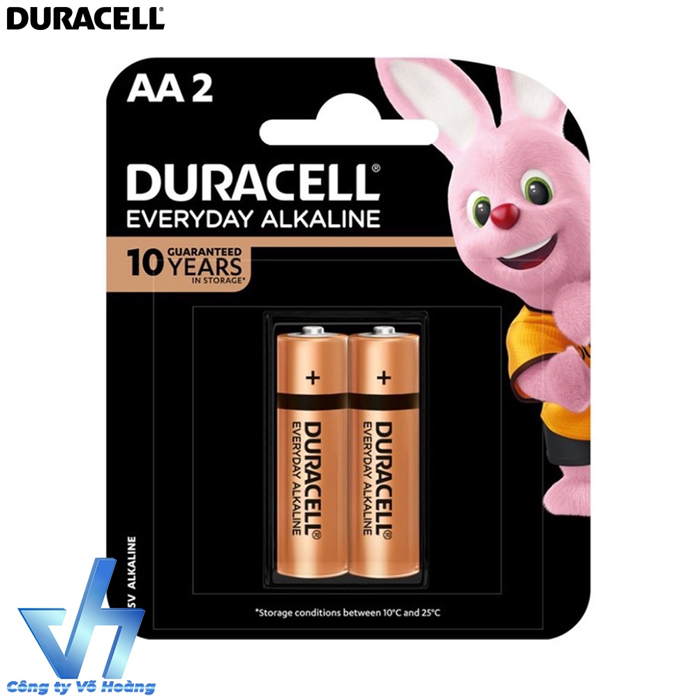 Vỉ 2 viên pin tiểu AA Duracell Alkaline chính hãng công suất cao