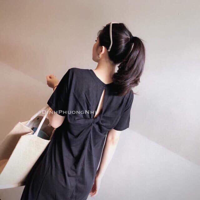 Đầm suông-váy cotton cổ tym xoắn lưng 4 màu-ảnh thật trải sàn | BigBuy360 - bigbuy360.vn