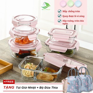 Bộ Hai Hộp Đựng Cơm Thủy Tinh Chia Ngăn Cao Cấp, Hộp Đựng Thức Ăn Meet Life Tặng Kèm Túi Đựng Giữ Nhiệt + Bộ Đũa Thìa