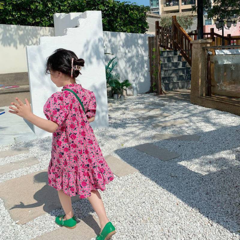 Đầm tay ngắn phồng in hoa thời trang mùa hè cho bé gái