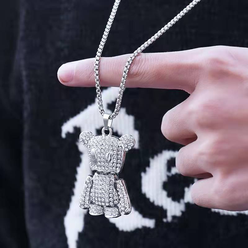 Dây Chuyền Mặt Gấu Hoạt Hình Đính Đá Phong Cách Hip Hop Mới