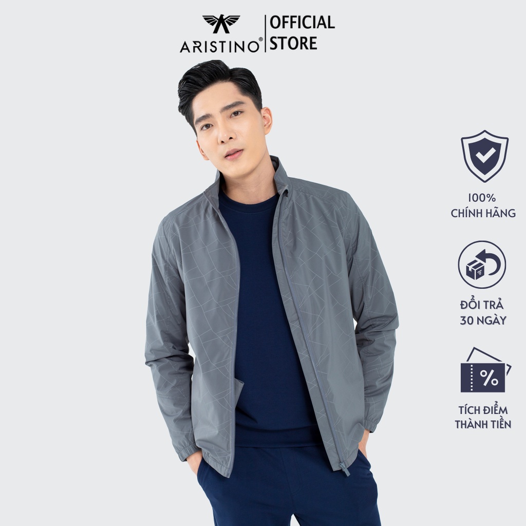 Áo khoác gió 2 lớp nam ARISTINO dáng suông nhẹ lịch lãm, họa tiết bắt sáng ấn tượng, tinh tế - AJK002W1