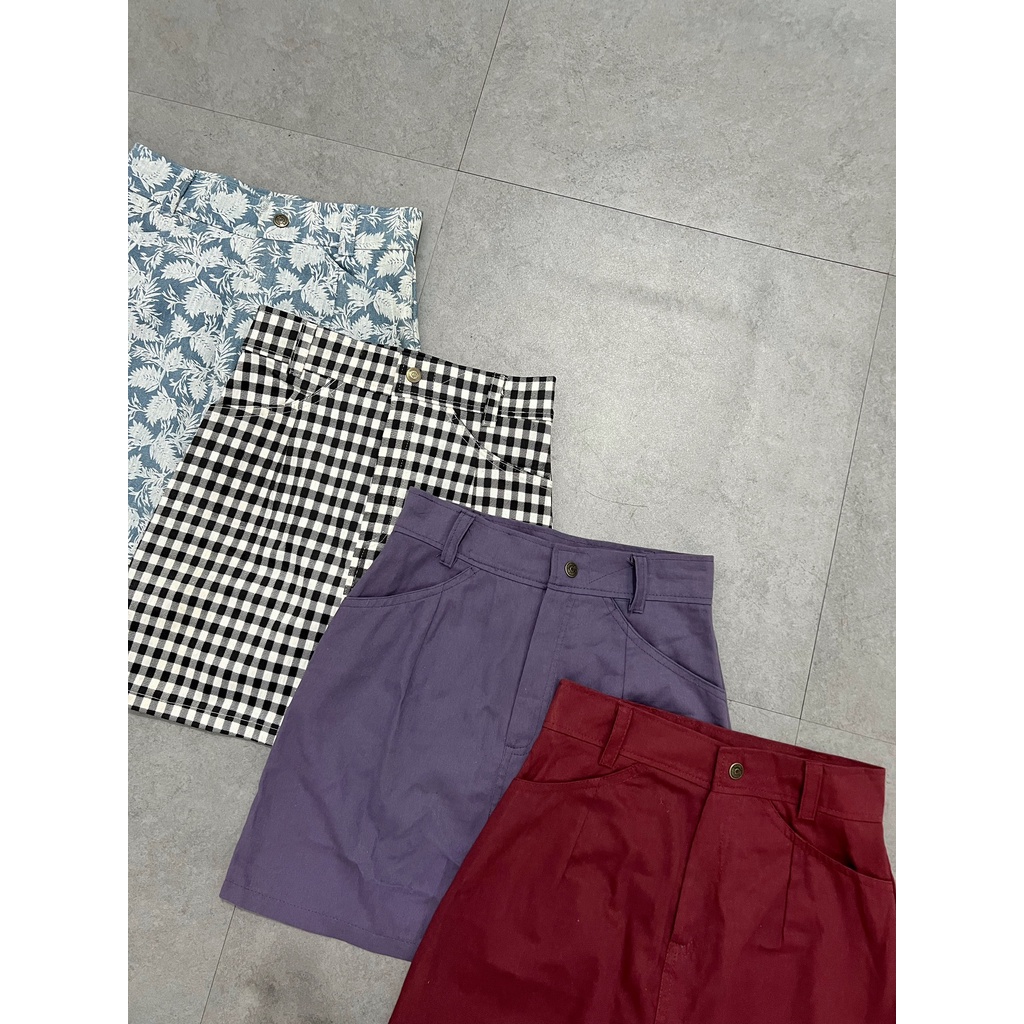 Chân váy HHVINTAGE kiểu lưng cao, hoạ tiết