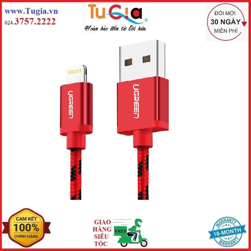 [Mã SKAMPUSHA7 giảm 8% đơn 250k]Ugreen Cáp Sạc USB Lightning Chuẩn MFi dài 25cm Ugreen 40477