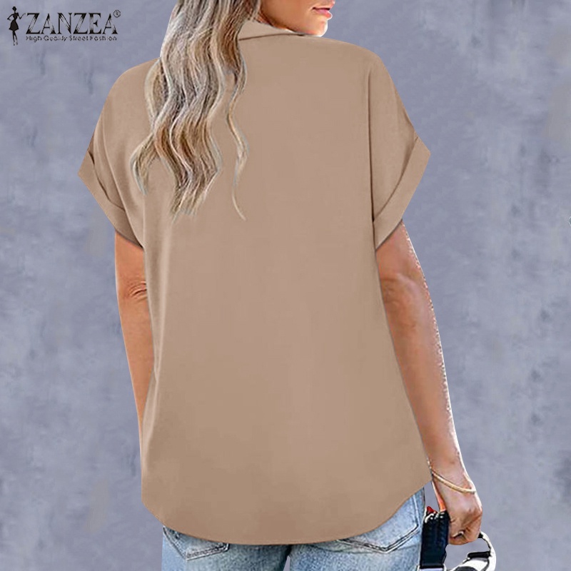 Áo ZANZEA tay ngắn cổ chữ V thời trang dành cho nữ