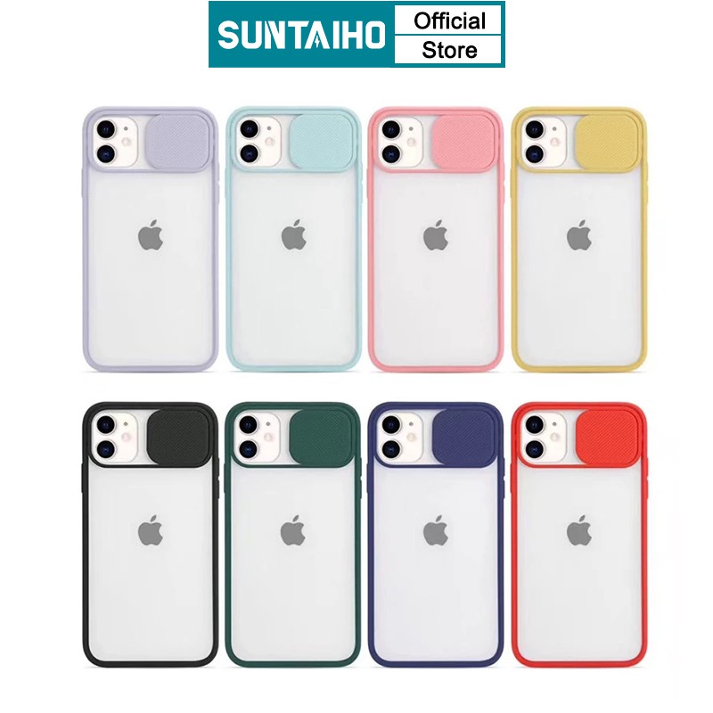 Ốp điện thoại Suntaiho bằng PC trong suốt màu kẹo bảo vệ camera cho iPhone 7 8 + 12 mini/PM 11Pro Max XR X XS Max