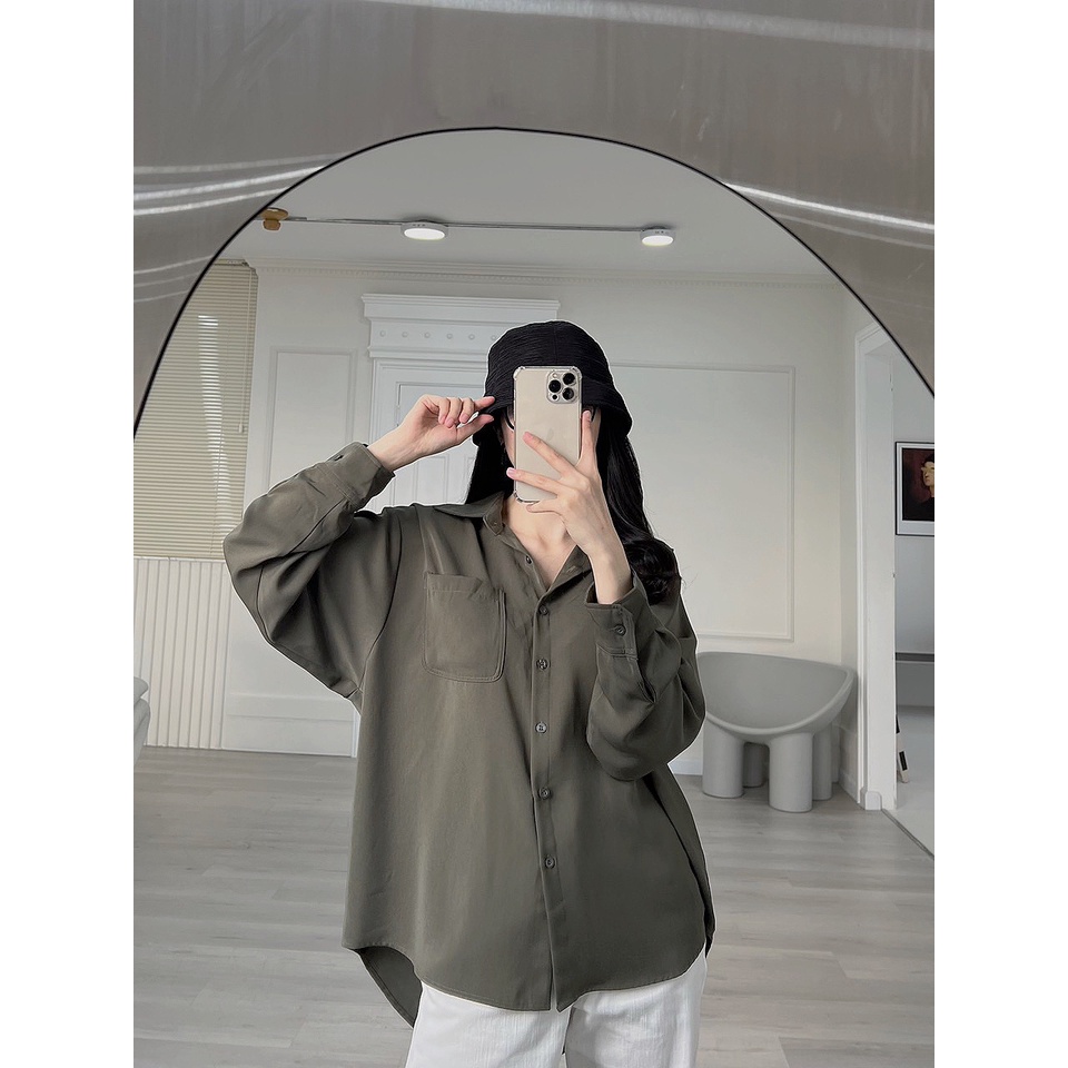 Áo sơ mi HEYBEE phom rộng có túi, chất vải kate mềm nhiều màu xinh yêu - EVIE SHIRT HT709