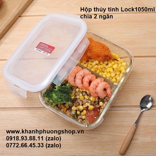 hộp thủy tinh lock&lock chia 2 ngăn 700ml - hộp thủy tinh  lock&lock 2 ngăn