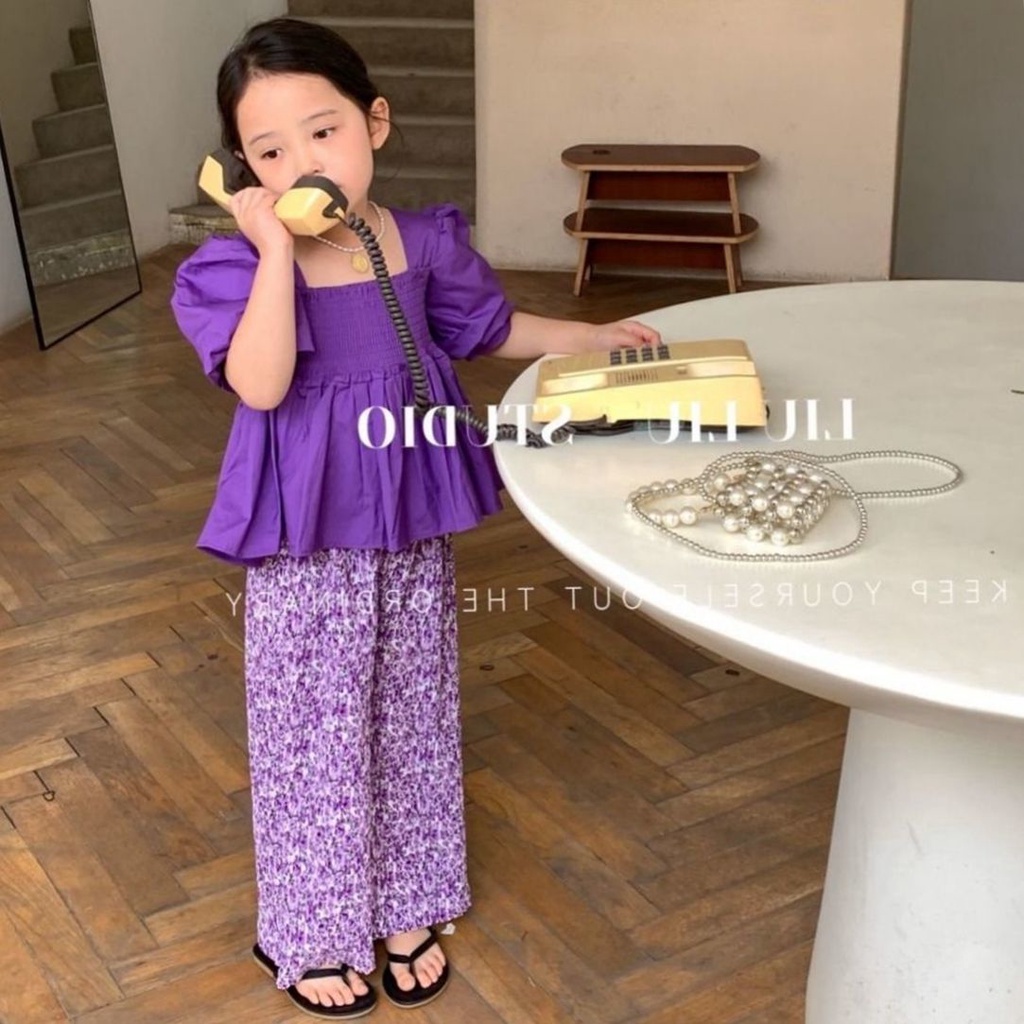 Set Áo Thun Ngắn Tay Và Quần Dài Họa Tiết Hoa Thời Trang Mùa Hè Cho Bé Gái