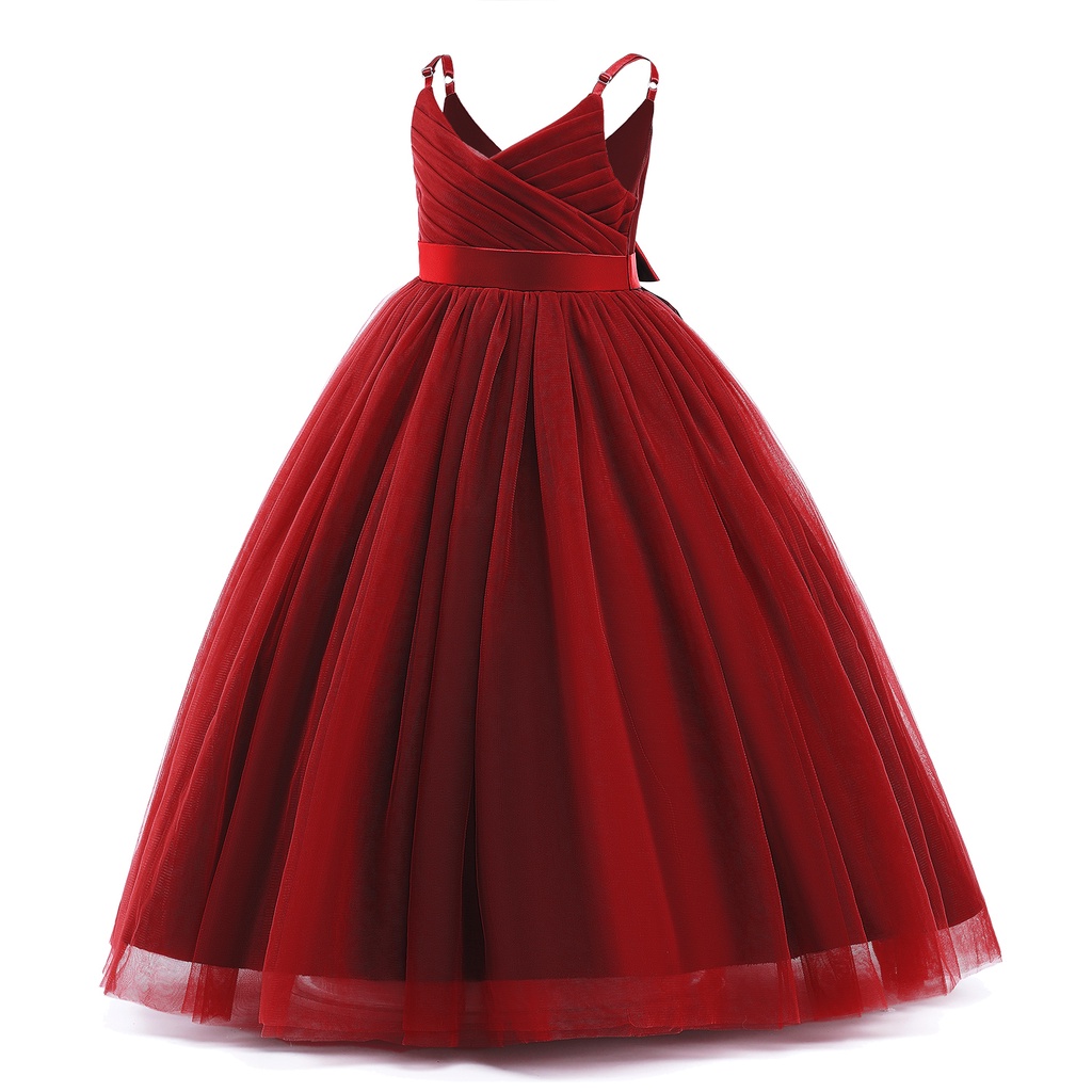 Đầm Công Chúa Dự Tiệc Dáng Dài Vải Tuyn Đính Nơ Xinh Xắn Cho Bé Gái