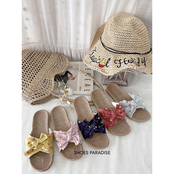 Dép Cói Chéo Nơ Nhỏ Siêu Nhẹ Dễ Mang Trong Nhà,Văn Phòng,Du Lịch Shoes Paradise