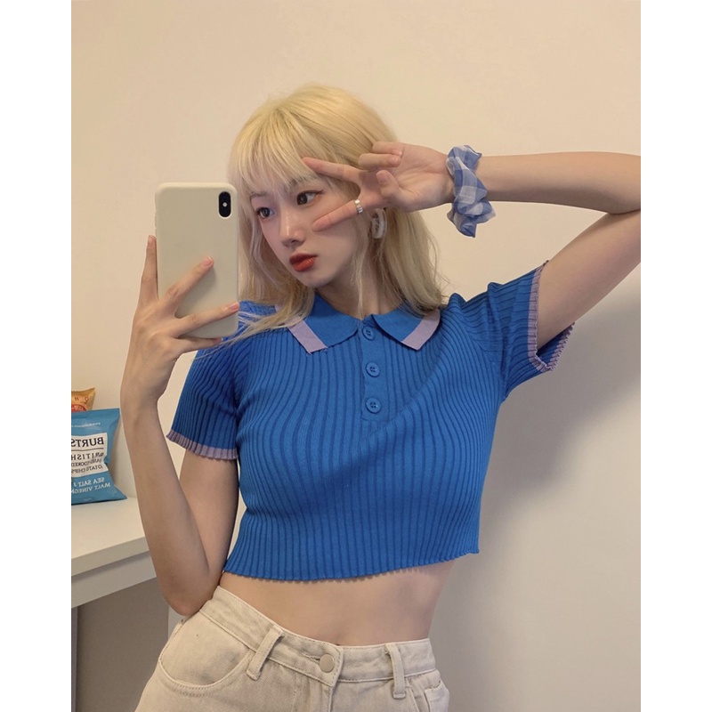 Cocory vn  Áo Croptop Dệt Kim Tay Ngắn Dáng Ôm Thời Trang Mùa Hè Dành Cho Nữ