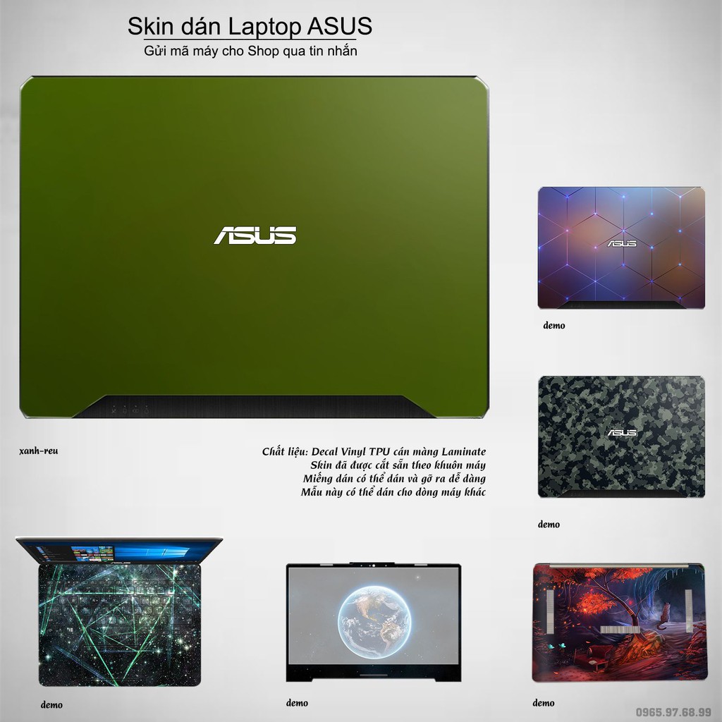 Skin dán Laptop Asus màu xanh rêu (inbox mã máy cho Shop)