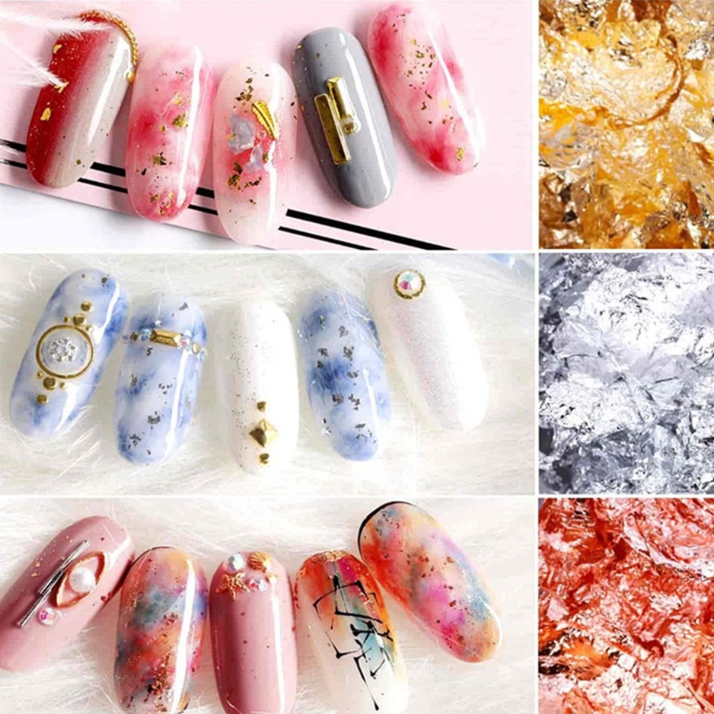 [Hàng mới về] 6 Lọ lá bạc ánh kim loại kèm nhíp làm móng nghệ thuật