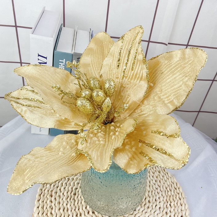 Bông Hoa Kim Sa 25cm Viền Kẽm Trí Giáng Sinh / Trang Trí Tiệc Cưới