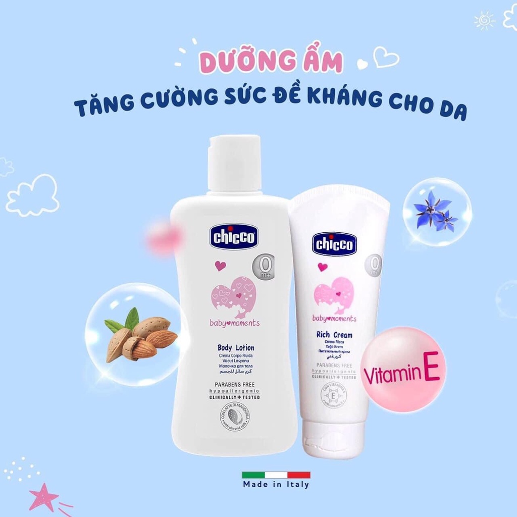 Sữa dưỡng thể chiết xuất Hạnh nhân Chicco 200ml dùng cho bé từ sơ sinh