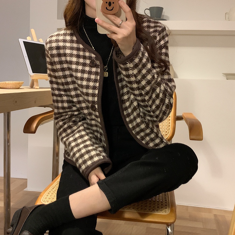 Áo khoác tay dài cổ tròn họa tiết sọc caro 46617 | BigBuy360 - bigbuy360.vn