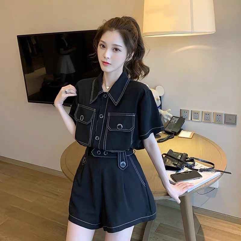Set áo cổ bẻ trần chỉ cực xinh