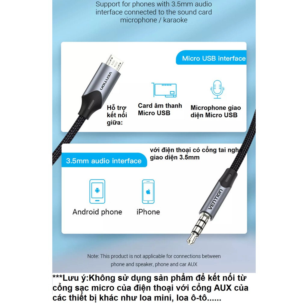 Cáp kết nối cổng âm thanh Micro USB sang 3.5 Vention BDGBTG