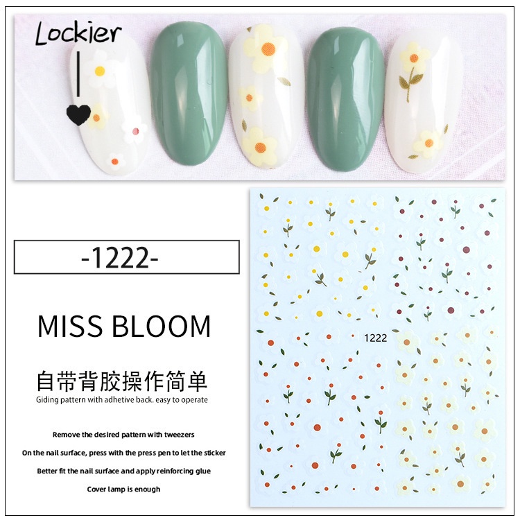 Miếng Dán Trang Trí Móng Tay 3D Chống Nước Hình Thỏ Và Hoa Dễ Thương