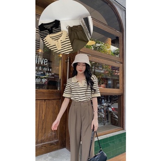 Áo Polo kẻ ngang cổ bẻ V (2129) (Ảnh/Video tự chụp)